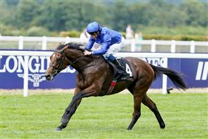 ASCOT, ENGLAND - JULY 23: William Buick riding Naval Power win The Flexjet Pat Eddery Stakes at Ascot Racecourse on July 23, 2022 in Ascot, England. (Photo by Alan Crowhurst/Getty Images)