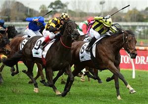 MELBOURNE, AUSTRALIA - JULY 23: Craig Williams riding Passione winnning Race 3, the Royal Meeting Is All Class, during Melbourne Racing at Caulfield Racecourse on July 23, 2022 in Melbourne, Australia. (Photo by Vince Caligiuri/Getty Images)