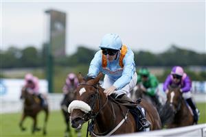 CHICHESTER, ENGLAND - JULY 27: Oisin Orr riding The Platinum Queen win The British EBF Alice Keppel Fillies' Conditions Stakes during day two of the Qatar Goodwood Festival at Goodwood Racecourse on July 27, 2022 in Chichester, England. (Photo by Alan Crowhurst/Getty Images)