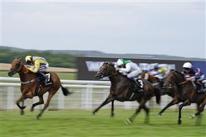 CHICHESTER, ENGLAND - JULY 27: Daniel Muscutt riding Lyndon B win The World Pool Handicap during day two of the Qatar Goodwood Festival at Goodwood Racecourse on July 27, 2022 in Chichester, England. (Photo by Alan Crowhurst/Getty Images)