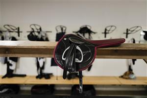 CHICHESTER, ENGLAND - JULY 29: A saddle in the changing room during day four of the Qatar Goodwood Festival at Goodwood Racecourse on July 29, 2022 in Chichester, England. (Photo by Alan Crowhurst/Getty Images)
