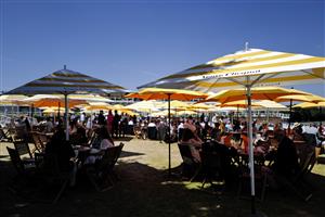 CHICHESTER, ENGLAND - JULY 29: Champagne lawn during day four of the Qatar Goodwood Festival at Goodwood Racecourse on July 29, 2022 in Chichester, England. (Photo by Alan Crowhurst/Getty Images)