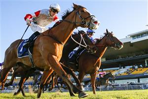 SYDNEY, AUSTRALIA - JULY 30: Jason Collett (red sleeves) on Easy Single wins race 9 the Bill Picken Oam Handicap during Sydney Racing at Rosehill Gardens on July 30, 2022 in Sydney, Australia. (Photo by Mark Evans/Getty Images)