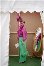 YORK, ENGLAND - AUGUST 18: Getting prepared for the 'Best Dressed' show at York Racecourse on August 18, 2022 in York, England. (Photo by Alan Crowhurst/Getty Images)