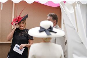 YORK, ENGLAND - AUGUST 18: Getting prepared for the 'Best Dressed' show at York Racecourse on August 18, 2022 in York, England. (Photo by Alan Crowhurst/Getty Images)