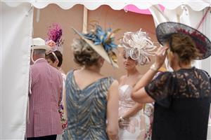 YORK, ENGLAND - AUGUST 18: Getting prepared for the 'Best Dressed' show at York Racecourse on August 18, 2022 in York, England. (Photo by Alan Crowhurst/Getty Images)