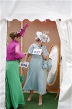 YORK, ENGLAND - AUGUST 18: Getting prepared for the 'Best Dressed' show at York Racecourse on August 18, 2022 in York, England. (Photo by Alan Crowhurst/Getty Images)