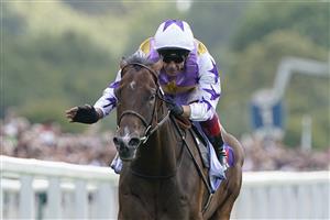 YORK, ENGLAND - AUGUST 20: Frankie Dettori riding Kinross win The Sky Bet City Of York Stakes at York Racecourse on August 20, 2022 in York, England. (Photo by Alan Crowhurst/Getty Images)
