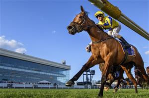 MELBOURNE, AUSTRALIA - AUGUST 27: Ethan Brown riding Snapdancer defeats Mark Zahra riding I'm Thunderstruck in Race 8, the Magic Millions Memsie Stakes, during Melbourne Racing at Caulfield Racecourse on August 27, 2022 in Melbourne, Australia. (Photo by Vince Caligiuri/Getty Images)