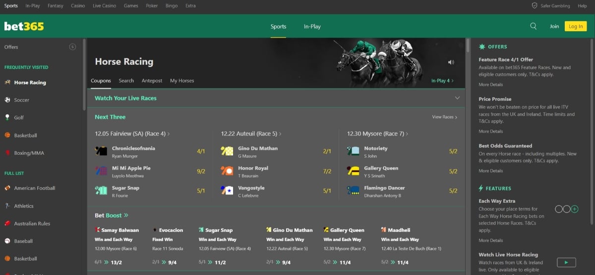 bet365 Bonus Code TSPORT for £30 in Free Bets