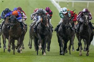 KILDARE, IRELAND - SEPTEMBER 11: Andrew Slattery riding Dexter Belle (grey, checked cap) win The Irish Stallion Farms EBF 'Bold Lad' Sprint Handicap at Curragh Racecourse on September 11, 2022 in Kildare, Ireland. (Photo by Alan Crowhurst/Getty Images)