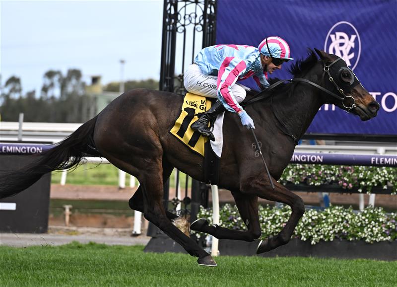 MELBOURNE, AUSTRALIA - SEPTEMBER 10: Harry Coffey riding High Emocean winning Race 6, the The Sally Chirnside,  during Melbourne Racing at Flemington Racecourse on September 10, 2022 in Melbourne, Australia. (Photo by Vince Caligiuri/Getty Images)