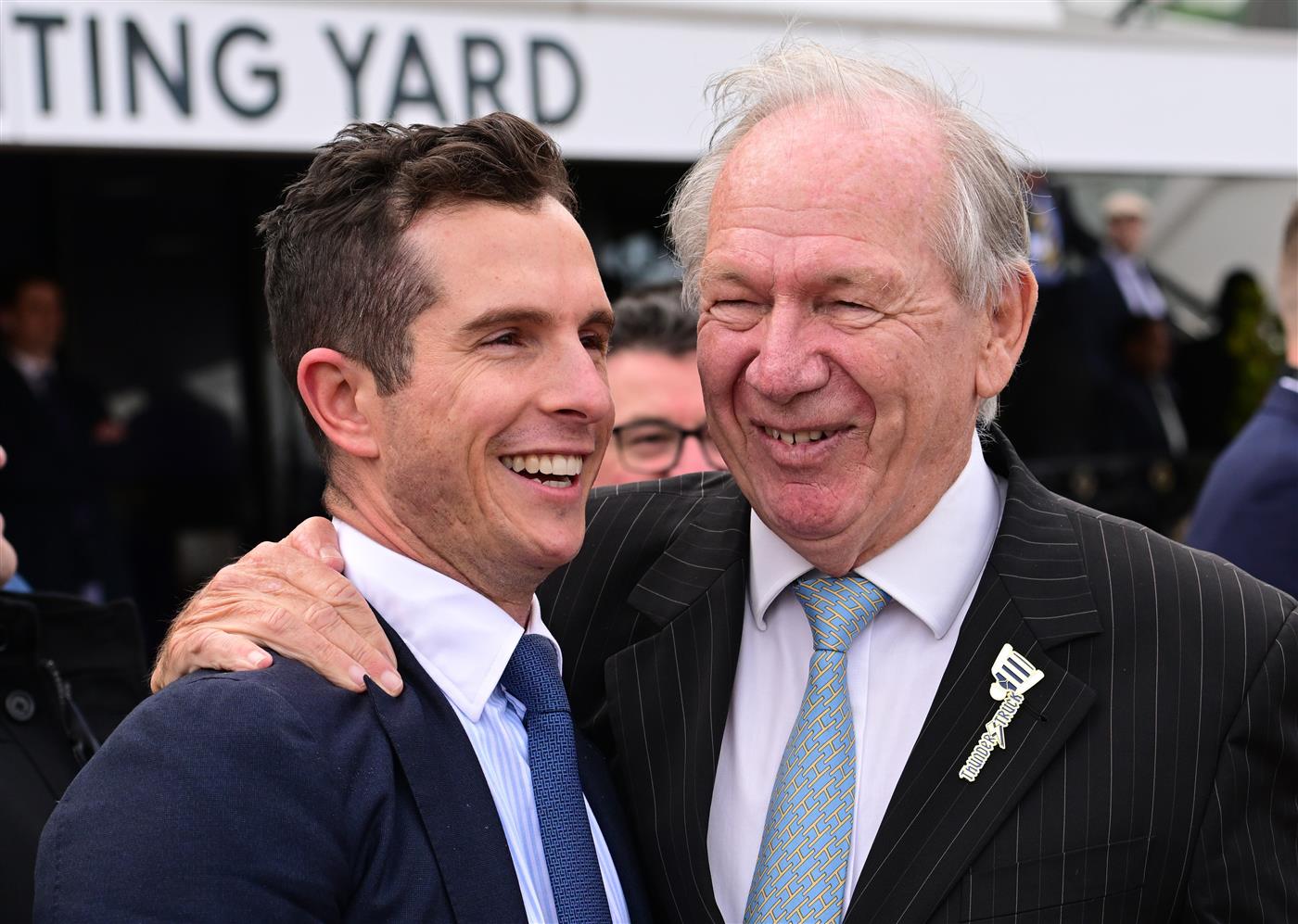 MELBOURNE, AUSTRALIA - SEPTEMBER 10: Trainer Michael Kent Jnr and Terry Henderson are seen after I