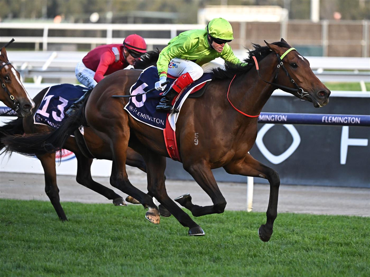 MELBOURNE, AUSTRALIA - SEPTEMBER 10: Craig Williams riding Berkeley Square winning Race 9, the Exford Plate, during Melbourne Racing at Flemington Racecourse on September 10, 2022 in Melbourne, Australia. (Photo by Vince Caligiuri/Getty Images)