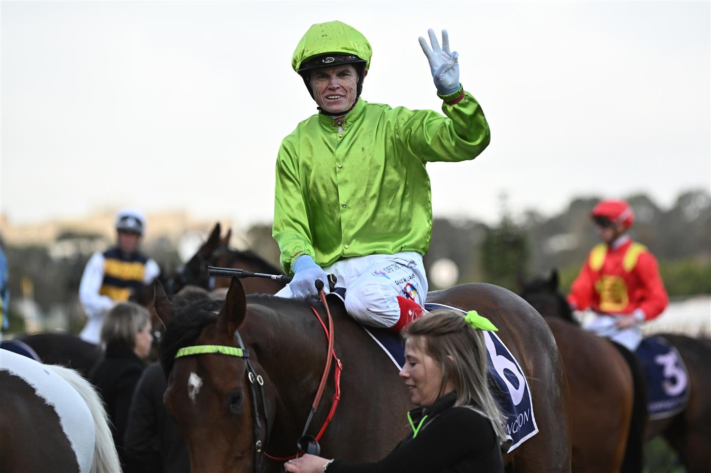 MELBOURNE, AUSTRALIA - SEPTEMBER 10: Craig Williams riding Berkeley Square after winning Race 9, the Exford Plate, during Melbourne Racing at Flemington Racecourse on September 10, 2022 in Melbourne, Australia. (Photo by Vince Caligiuri/Getty Images)