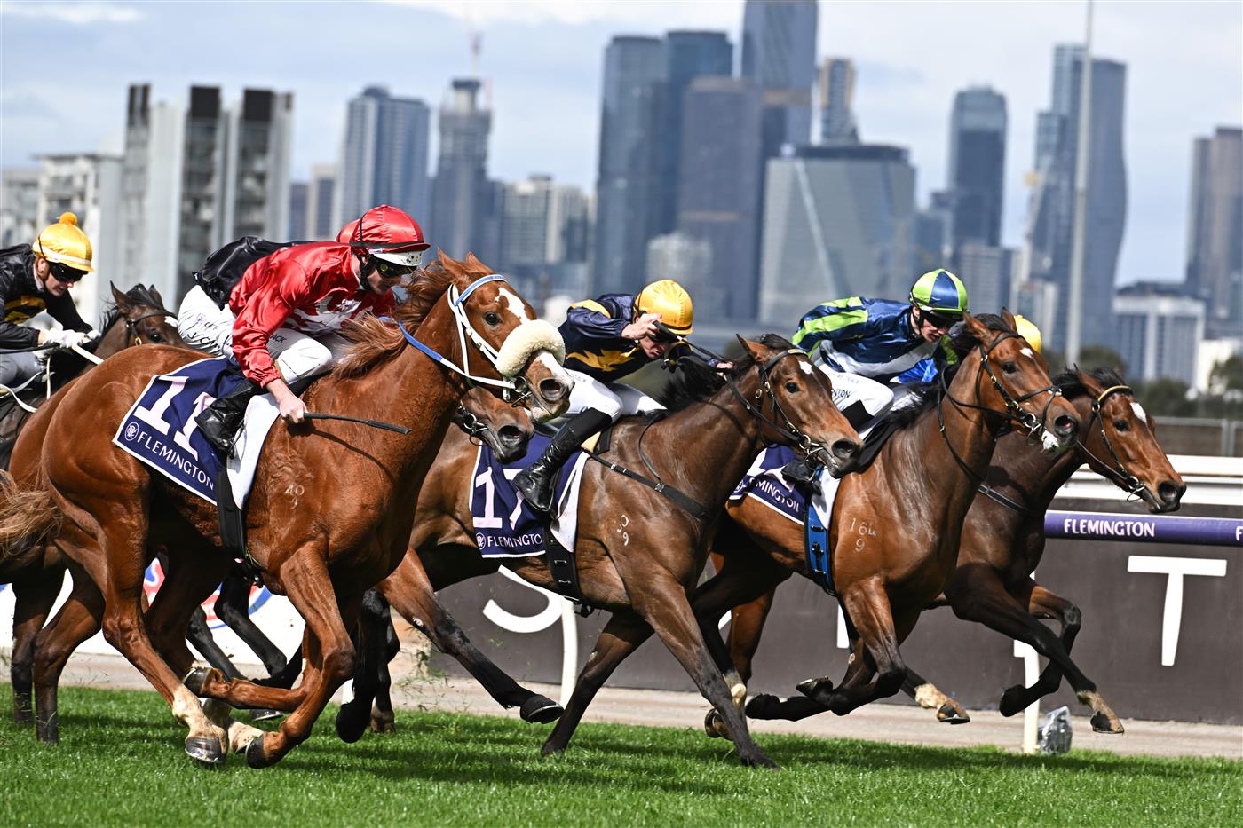 MELBOURNE, AUSTRALIA - SEPTEMBER 10: Luke Nolen riding Nanagui winning Race 3, the Cap D