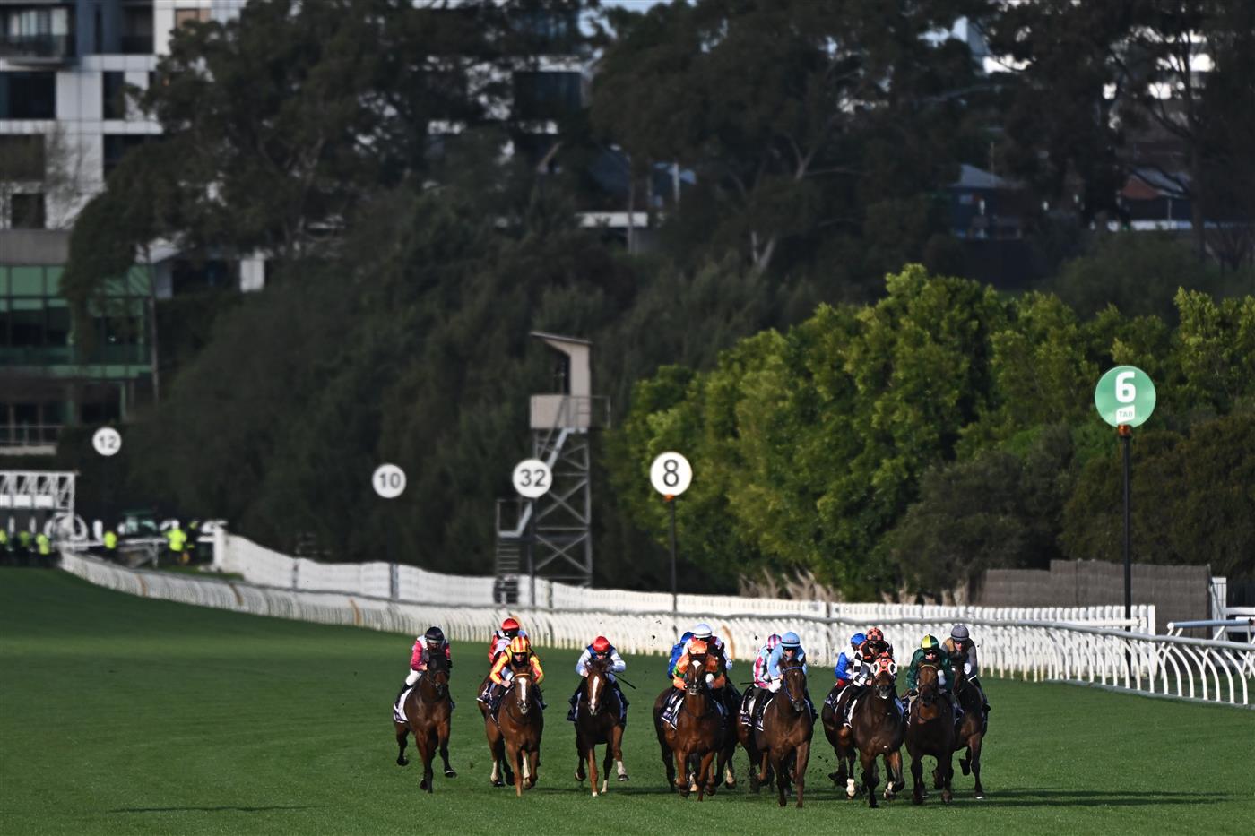 MELBOURNE, AUSTRALIA - SEPTEMBER 10: Mark Zahra riding Baller (far right) winning Race 8, the Bobbie Lewis Quality, during Melbourne Racing at Flemington Racecourse on September 10, 2022 in Melbourne, Australia. (Photo by Vince Caligiuri/Getty Images)