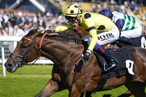 NEWBURY, ENGLAND - SEPTEMBER 17: David Egan riding Exoplanet win The RacingTV EBF Novice Stakes (GBB Race) (Div 1) at Newbury Racecourse on September 17, 2022 in Newbury, England. (Photo by Alan Crowhurst/Getty Images)
