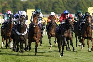 NEWBURY, ENGLAND - SEPTEMBER 17: Martin Harley riding Afterlife (red) win The RacingTV EBF Novice Stakes (GBB Race) (Div 2) at Newbury Racecourse on September 17, 2022 in Newbury, England. (Photo by Alan Crowhurst/Getty Images)