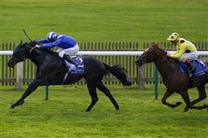 NEWMARKET, ENGLAND - SEPTEMBER 23: Jim Crowley riding Mutasaabeq win The Al Basti Equiworld, Dubai Joel Stakes at Newmarket Racecourse on September 23, 2022 in Newmarket, England. (Photo by Alan Crowhurst/Getty Images)