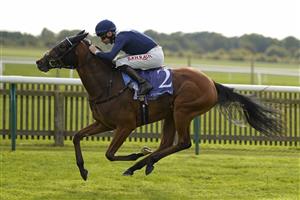 NEWMARKET, ENGLAND - SEPTEMBER 23: Robert Havlin riding Commissioning win The Al Basti Equiworld, Dubai Rockfel Stakes at Newmarket Racecourse on September 23, 2022 in Newmarket, England. (Photo by Alan Crowhurst/Getty Images)