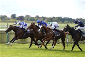NEWMARKET, ENGLAND - SEPTEMBER 24: David Probert riding The Foxes (L) win The Juddmonte Royal Lodge Stakes at Newmarket Racecourse on September 24, 2022 in Newmarket, England. (Photo by Alan Crowhurst/Getty Images)