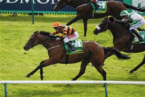 NEWMARKET, ENGLAND - SEPTEMBER 24: Aidan Keeley riding Majestic win The bet365 Cambridgeshire Handicap at Newmarket Racecourse on September 24, 2022 in Newmarket, England. (Photo by Alan Crowhurst/Getty Images)