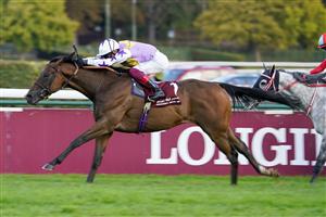 PARIS, FRANCE - OCTOBER 02: Frankie Dettori riding Kinross win The Qatar Prix de la Foret Presente par Education Above All at Hippodrome de ParisLongchamp on October 02, 2022 in Paris, France. (Photo by Alan Crowhurst/Getty Images)