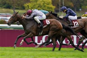 PARIS, FRANCE - OCTOBER 02: Mickael Barzalona riding Place Du Carrousel (nearest) win The Prix de l