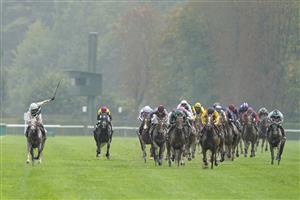 PARIS, FRANCE - OCTOBER 02: Luke Morris riding Alpinista (L) win The Qatar Prix de l