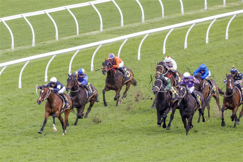 SYDNEY, AUSTRALIA - OCTOBER 01: Dylan Gibbons on Hosier wins race 3 the Schweppes Handicap during Sydney Racing at Royal Randwick Racecourse on October 01, 2022 in Sydney, Australia. (Photo by Jenny Evans/Getty Images)
