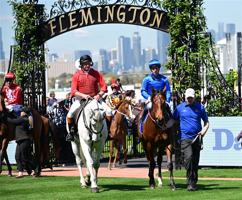 MELBOURNE, AUSTRALIA - OCTOBER 01: Ben Melham riding Zulfiqar afterwinning Race 1, the Darley Maribyrnong Trial Stakes, during Turnbull Stakes Day at Flemington Racecourse on October 01, 2022 in Melbourne, Australia. (Photo by Vince Caligiuri/Getty Images)