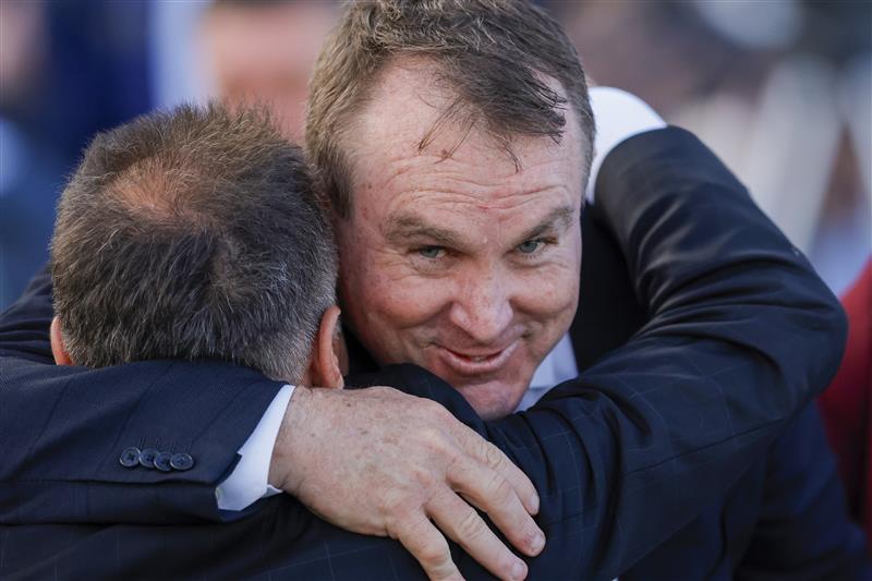SYDNEY, AUSTRALIA - OCTOBER 01:Trainer John O'Shea after Lost And Running wins race 7 the Bisley Workwear Premiere Stakes during Sydney Racing at Royal Randwick Racecourse on October 01, 2022 in Sydney, Australia. (Photo by Jenny Evans/Getty Images)