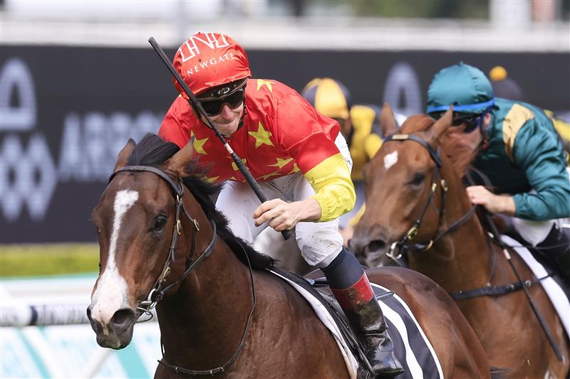 SYDNEY, AUSTRALIA - OCTOBER 01: James McDonald on Empire of Japan wins race 1 the Arrowfield Breeders’ Plate during Sydney Racing at Royal Randwick Racecourse on October 01, 2022 in Sydney, Australia. (Photo by Mark Evans/Getty Images)