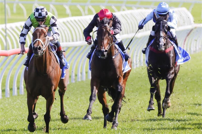 SYDNEY, AUSTRALIA - OCTOBER 01: James McDonald (L) on Zougotcha wins race 6 the Darley Flight Stakes during Sydney Racing at Royal Randwick Racecourse on October 01, 2022 in Sydney, Australia. (Photo by Jenny Evans/Getty Images)