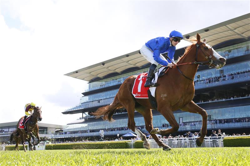 SYDNEY, AUSTRALIA - OCTOBER 01: James McDonald on Cascadian wins race 4 the Fujitsu General Hill Stakes during Sydney Racing at Royal Randwick Racecourse on October 01, 2022 in Sydney, Australia. (Photo by Mark Evans/Getty Images)