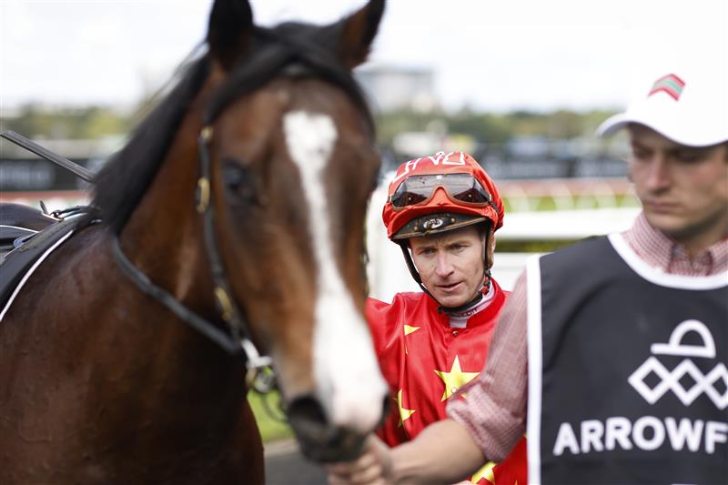 SYDNEY, AUSTRALIA - OCTOBER 01: James McDonald on Empire of Japan returns to scale after winning race 1 the Arrowfield Breeders’ Plate during Sydney Racing at Royal Randwick Racecourse on October 01, 2022 in Sydney, Australia. (Photo by Mark Evans/Getty Images)