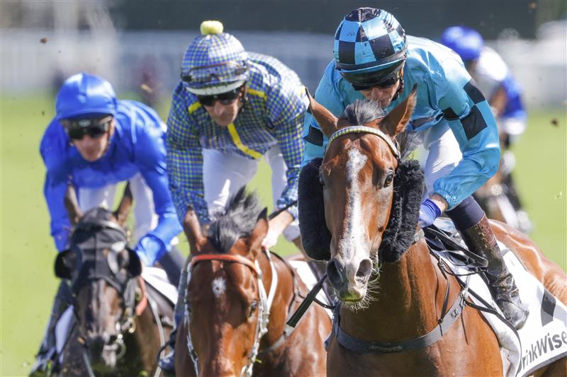 SYDNEY, AUSTRALIA - OCTOBER 01: Kerrin McEvoy (R) on Williamsburg wins race 5 the Drinkwise Dulcify Stakes during Sydney Racing at Royal Randwick Racecourse on October 01, 2022 in Sydney, Australia. (Photo by Jenny Evans/Getty Images)
