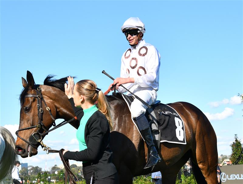 MELBOURNE, AUSTRALIA - OCTOBER 01: Michael Dee riding Lunar Flare after winning Race 6, the The Lexus Bart Cummings, during Turnbull Stakes Day at Flemington Racecourse on October 01, 2022 in Melbourne, Australia. (Photo by Vince Caligiuri/Getty Images)