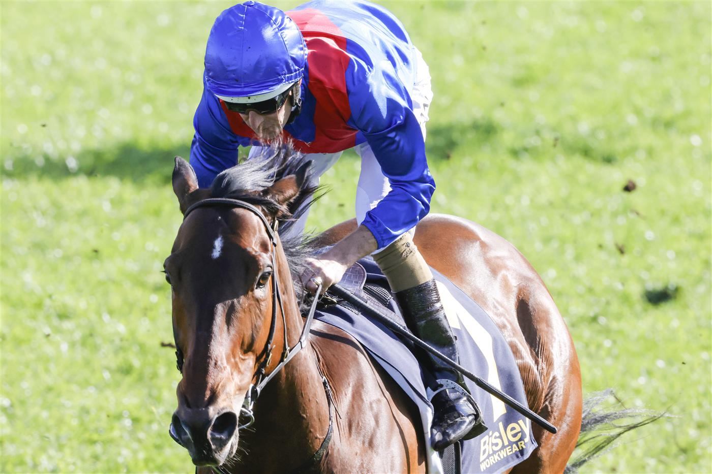 SYDNEY, AUSTRALIA - OCTOBER 01: Hugh Bowman on Lost And Running wins race 7 the Bisley Workwear Premiere Stakes during Sydney Racing at Royal Randwick Racecourse on October 01, 2022 in Sydney, Australia. (Photo by Jenny Evans/Getty Images)