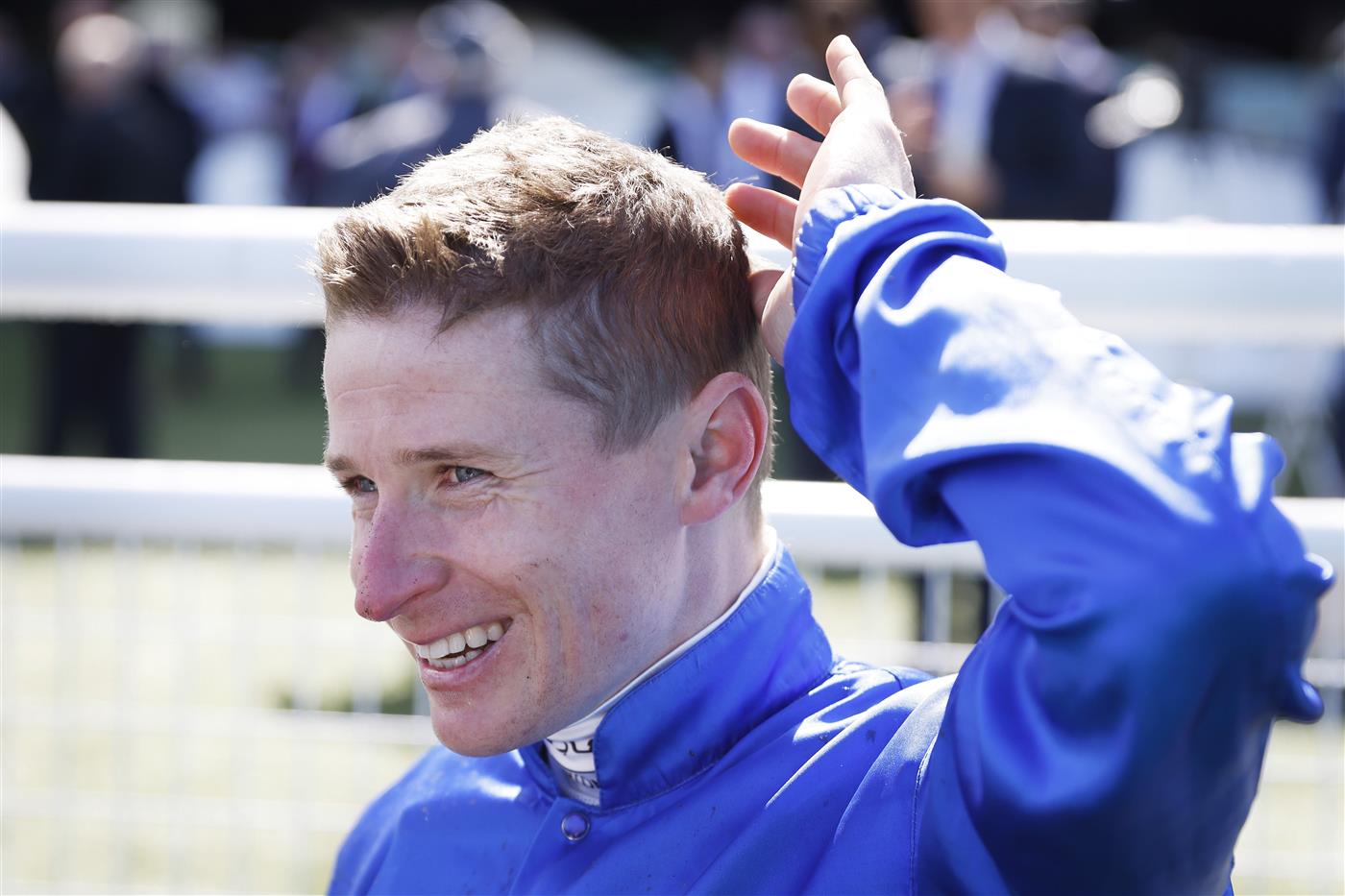 SYDNEY, AUSTRALIA - OCTOBER 01: James McDonald on Cascadian returns to scale after winning race 4 the Fujitsu General Hill Stakes during Sydney Racing at Royal Randwick Racecourse on October 01, 2022 in Sydney, Australia. (Photo by Mark Evans/Getty Images)