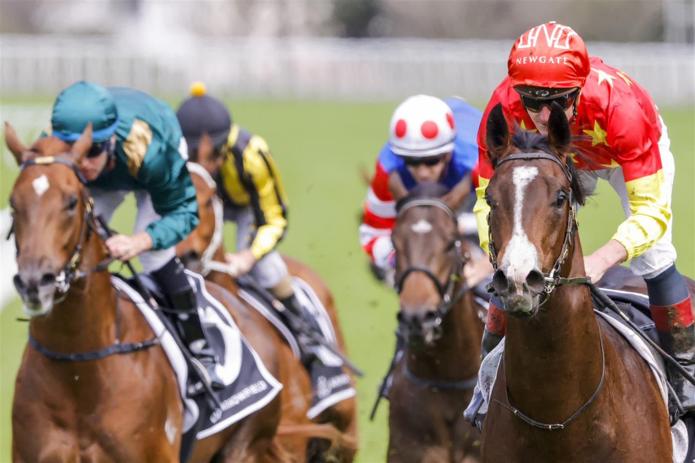 SYDNEY, AUSTRALIA - OCTOBER 01: James McDonald on Empire of Japan wins race 1 the Arrowfield Breeders’ Plate during Sydney Racing at Royal Randwick Racecourse on October 01, 2022 in Sydney, Australia. (Photo by Mark Evans/Getty Images)
