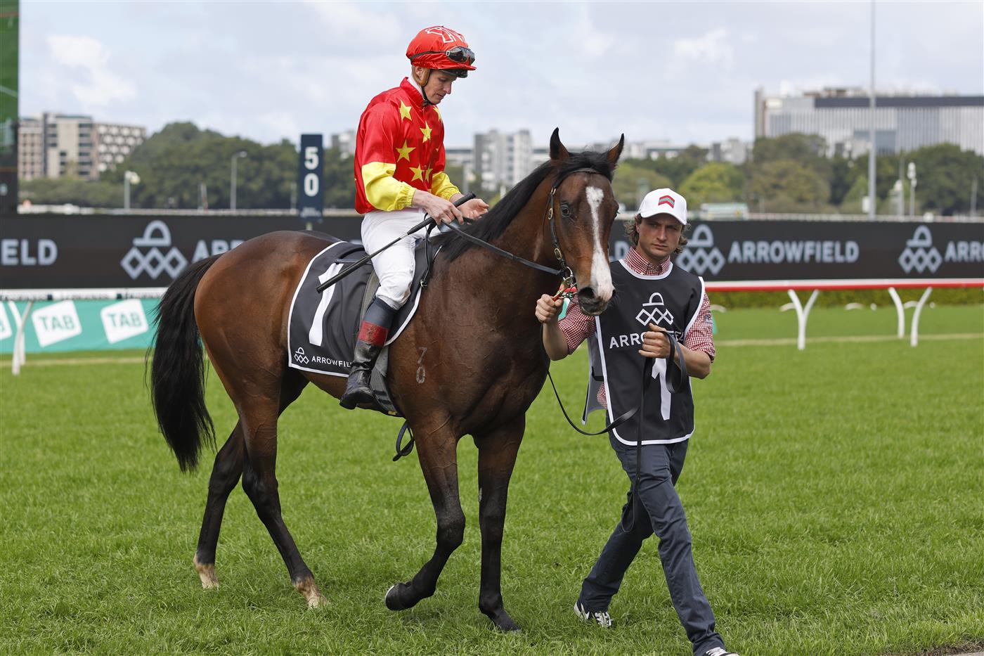 SYDNEY, AUSTRALIA - OCTOBER 01: James McDonald on Empire of Japan returns to scale after winning race 1 the Arrowfield Breeders’ Plate during Sydney Racing at Royal Randwick Racecourse on October 01, 2022 in Sydney, Australia. (Photo by Mark Evans/Getty Images)