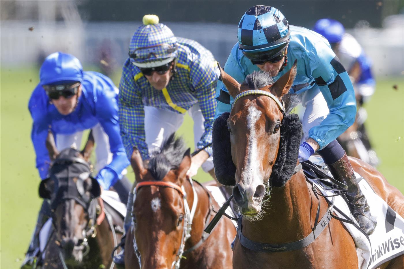 SYDNEY, AUSTRALIA - OCTOBER 01: Kerrin McEvoy (R) on Williamsburg wins race 5 the Drinkwise Dulcify Stakes during Sydney Racing at Royal Randwick Racecourse on October 01, 2022 in Sydney, Australia. (Photo by Jenny Evans/Getty Images)