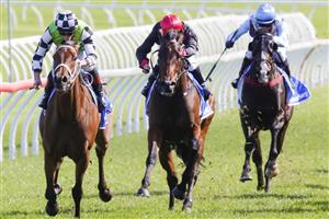 SYDNEY, AUSTRALIA - OCTOBER 01: James McDonald (L) on Zougotcha wins race 6 the Darley Flight Stakes during Sydney Racing at Royal Randwick Racecourse on October 01, 2022 in Sydney, Australia. (Photo by Jenny Evans/Getty Images)