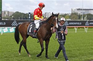 SYDNEY, AUSTRALIA - OCTOBER 01: James McDonald on Empire of Japan returns to scale after winning race 1 the Arrowfield Breeders’ Plate during Sydney Racing at Royal Randwick Racecourse on October 01, 2022 in Sydney, Australia. (Photo by Mark Evans/Getty Images)