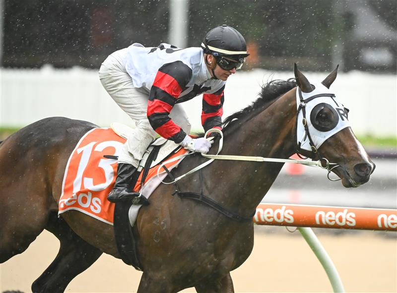 MELBOURNE, AUSTRALIA - OCTOBER 12: Jamie Kah riding Gunstock winning Race 3, the Neds Coongy Cup, during Caulfield Thousand Guineas Day at Caulfield Racecourse on October 12, 2022 in Melbourne, Australia. (Photo by Vince Caligiuri/Getty Images)