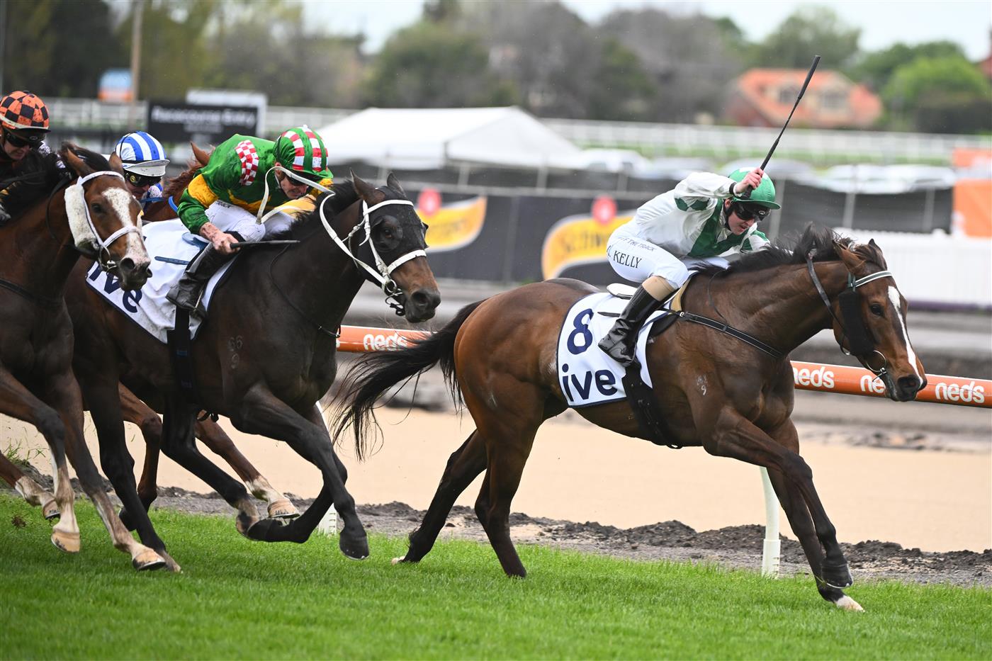 MELBOURNE, AUSTRALIA - OCTOBER 12: Alana Kelly riding Zoe's Promise to win Race 1, the IVE > Handicap during Caulfield Thousand Guineas Day at Caulfield Racecourse on October 12, 2022 in Melbourne, Australia. (Getty)