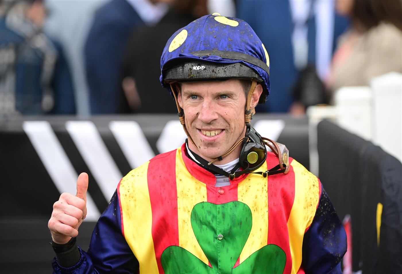 MELBOURNE, AUSTRALIA - OCTOBER 12: John Allen riding Ascension after winning Race 6, the Marshall White Trophy, during Caulfield Thousand Guineas Day at Caulfield Racecourse on October 12, 2022 in Melbourne, Australia. (Photo by Vince Caligiuri/Getty Images)