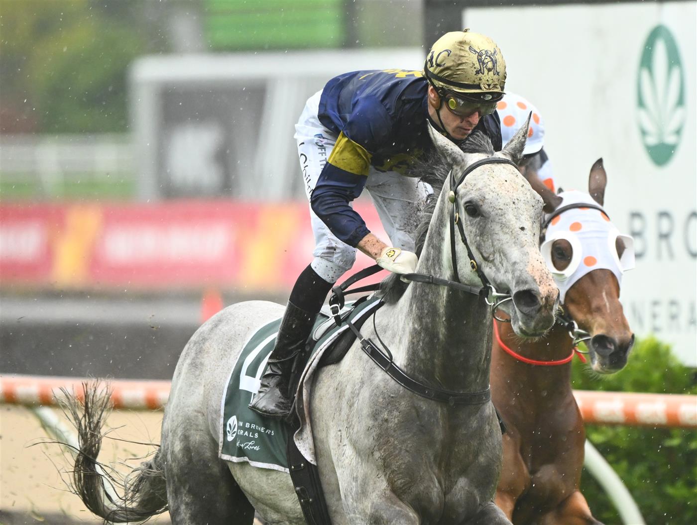 MELBOURNE, AUSTRALIA - OCTOBER 12: Jordan Childs riding White Marlin winning Race 4, the Tobin Brothers Celebrating Lives,  during Caulfield Thousand Guineas Day at Caulfield Racecourse on October 12, 2022 in Melbourne, Australia. (Photo by Vince Caligiuri/Getty Images)
